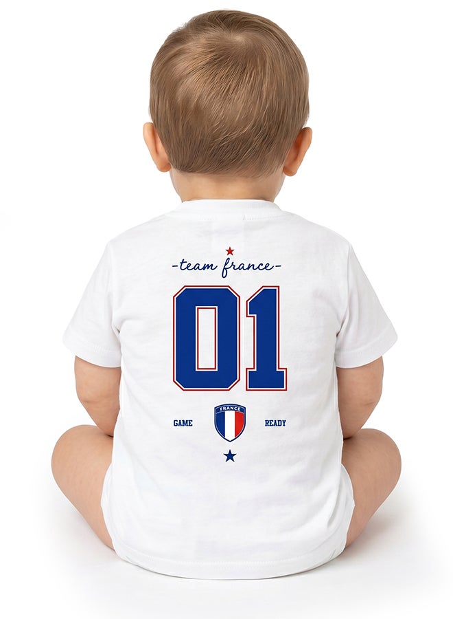 Nurtur FIFA France Football Printed Unisex Baby Onesie, Little Champion Teddy Graphic, Soft Cotton Infant Bodysuit - White - Image 4