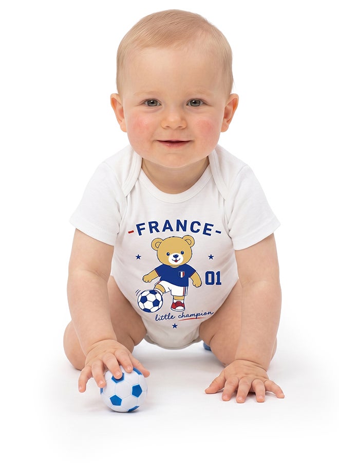 Nurtur FIFA France Football Printed Unisex Baby Onesie, Little Champion Teddy Graphic, Soft Cotton Infant Bodysuit - White - Image 5