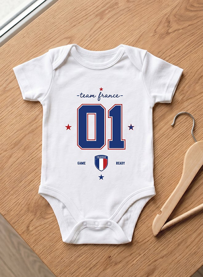 Nurtur FIFA France Football Printed Unisex Baby Onesie, Little Champion Teddy Graphic, Soft Cotton Infant Bodysuit - White - Image 2