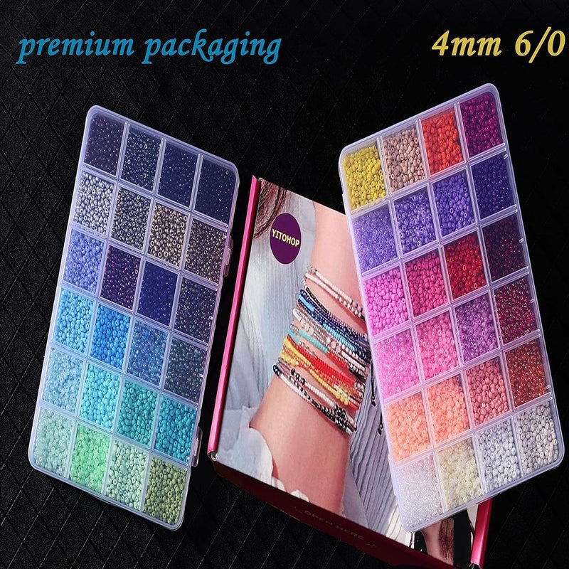 DIY Crafts DIY Crafts 4mm 12/0 28 Colors Glass Seed Beads, Charms Bracelet Jewelry Making Beads Mixed Kit Gifts for Teen Girls Crafts for Girls Ages 8-12 Birthday Gifts Christmas Pcs :- (1100)  - Image 5