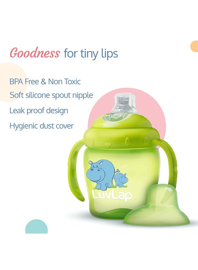 Luvlap Hippo Spout Sipper for Infant/Toddler, 225ml, Anti-Spill Sippy Cup with Soft Silicone Spout, BPA Free, Sipper with Handles, 6m+ (Green) - Image 2