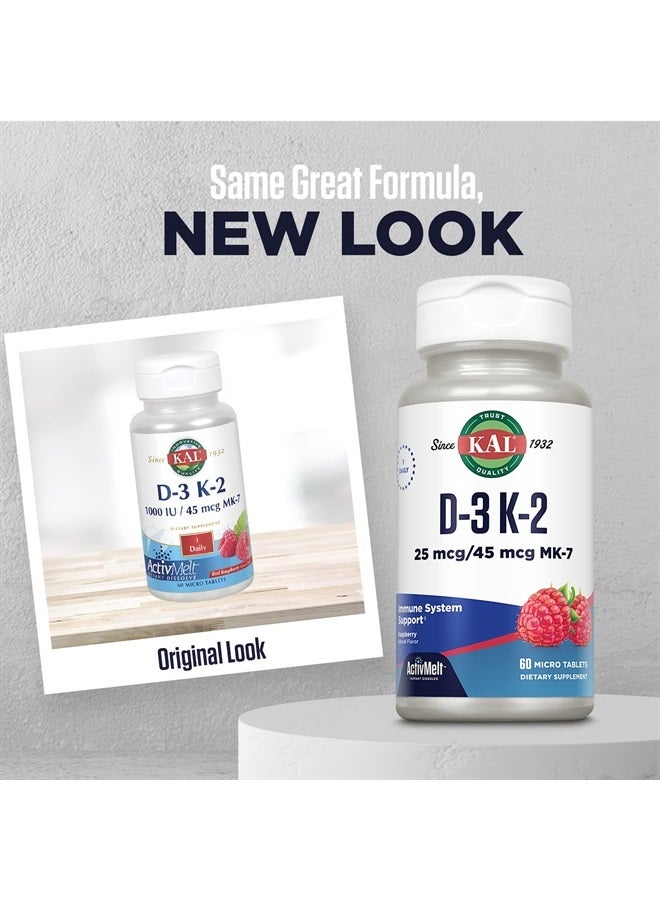 Kal 1000 Iu D-3 & K2 Tablets, Raspberry, 60 Count (Pack of 1)