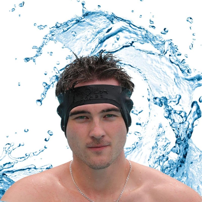 AquaBandz Swimming Headband â€“ Ear Protection for Swimmers, Prevents Water in Ears, Comfortable & Quick-Drying (Black, Adult Size) - Image 1