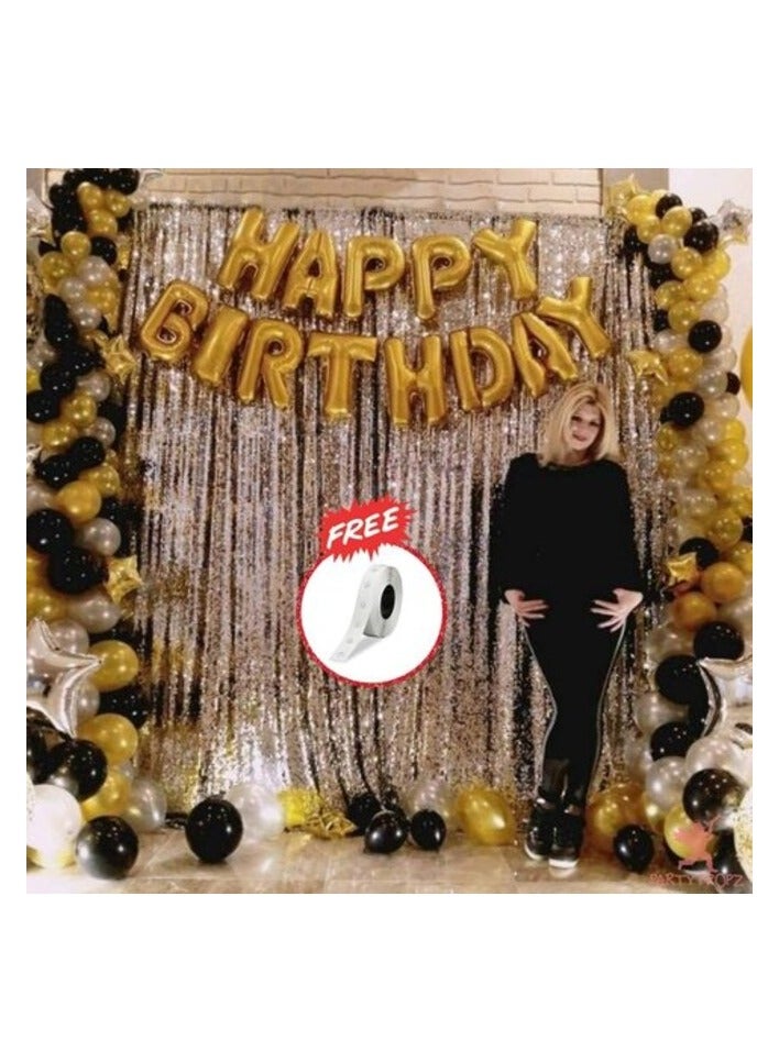 مجموعة من 65 قطعة من بالونات عيد الميلاد الذهبية والفضية والأسود من بارتي بروبز للأطفال وأعياد ميلاد البالغين
