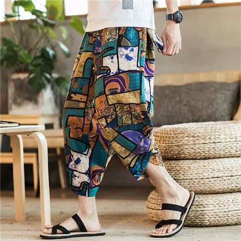 Generic Linen Beach Pants Mens Capri Pants Thin Summer Loose Wide Leg Pants Chinese Style Pants Mens Casual Shorts Trendy Lotus [k29]]  - Image 5