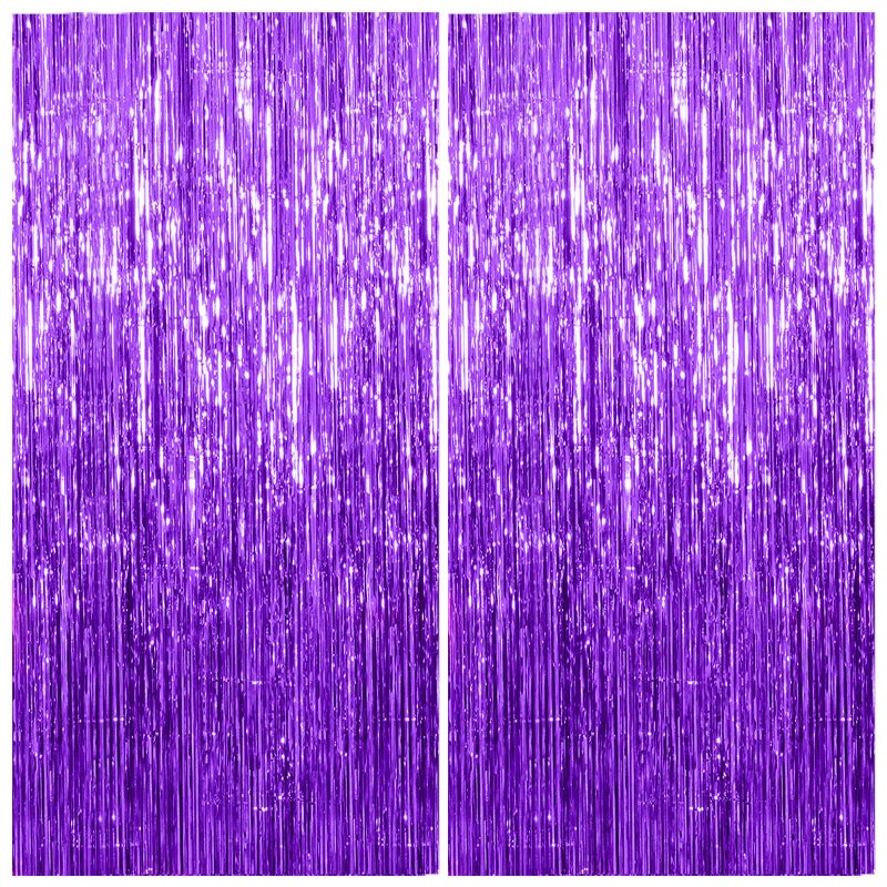 K.E.J. 2 Pack Foil Curtain Backdrop Purple Metallic Tinsel Foil Fringe Curtains Photo Booth Props for Birthday Wedding Engagement Baby Shower Bachelorette Christmas Holiday Celebration Party Decorations - Image 1