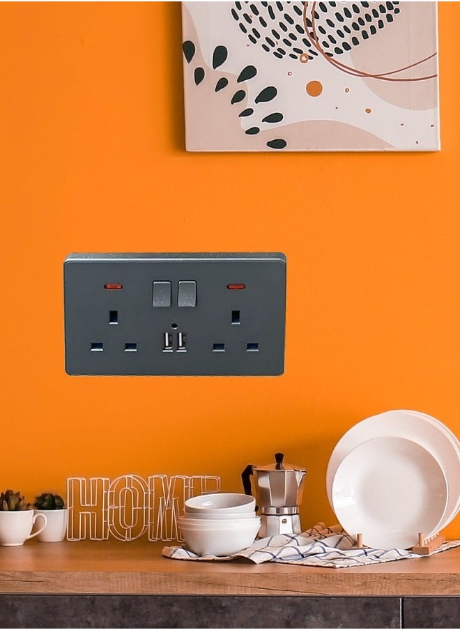 Target - Dual USB Plug Wall Socket Dark Grey 9x6centimeter - Image 1