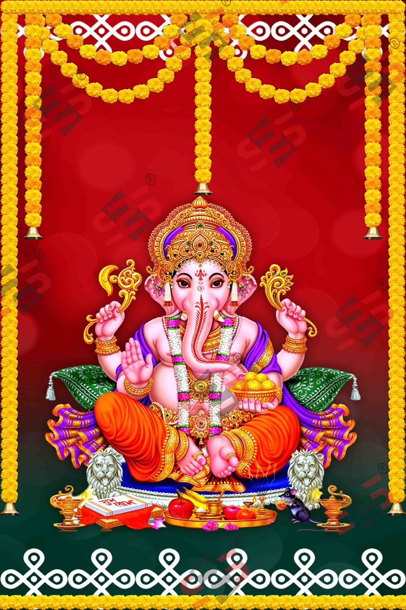 S2S Ganpathi Backdrop Cloth for Pooja Decoration Traditional, Background Decoration Cloth for Pooja Background Curtain Cloth for Festival Fabric - Ganpathi (Pack of 1) - Image 4