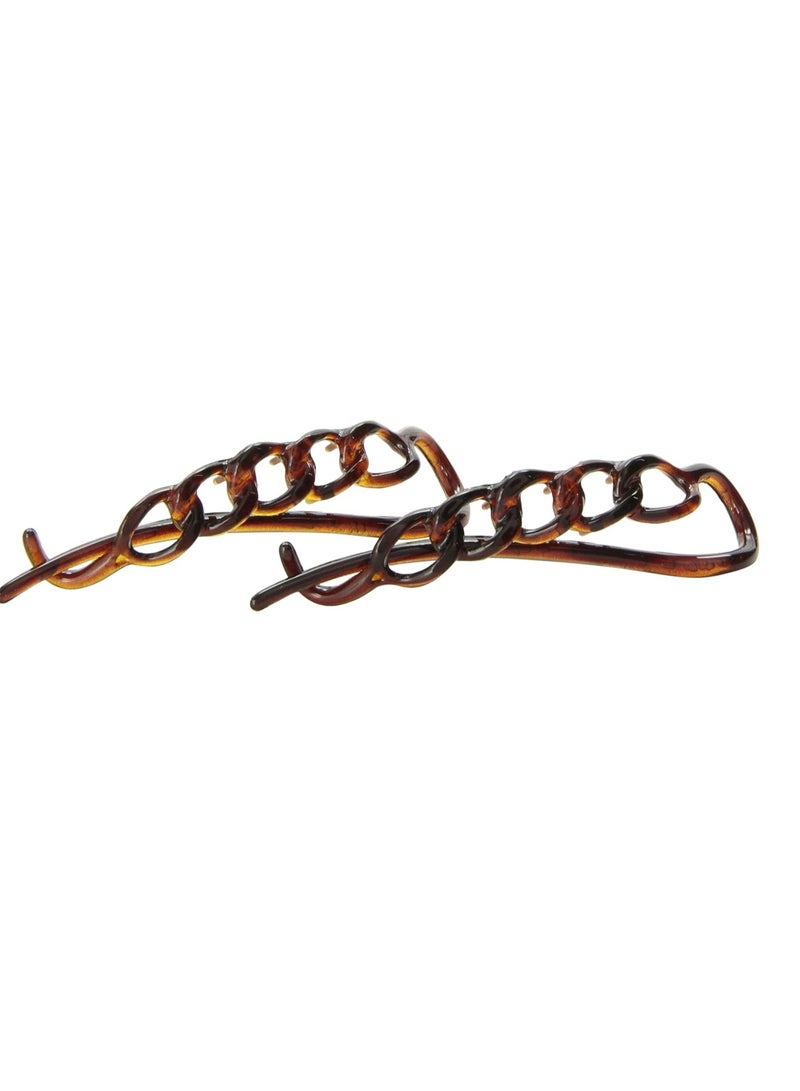 Caravan Non Metal Chain Slide Barrettes Made Of Celluloid Acetate In Tortoise Shell Pair - Image 3