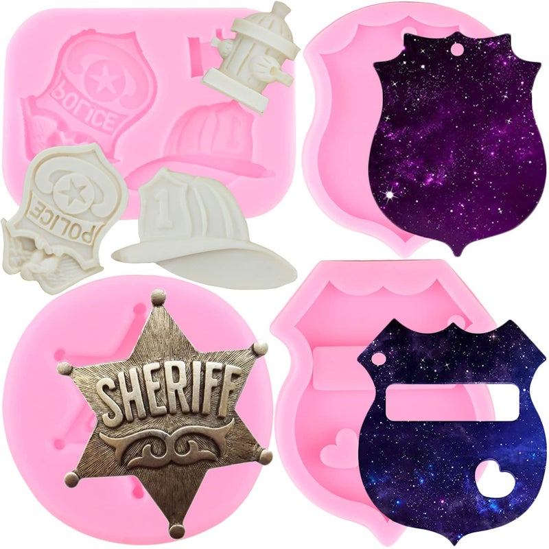 ZiXiang Fireman Police Hat Silicone Molds Police Badge Armband Fondant Mold For Cake Decorating Cupcake Topper Jelly Shots Candy Chocolate Gum Paste Set of 4