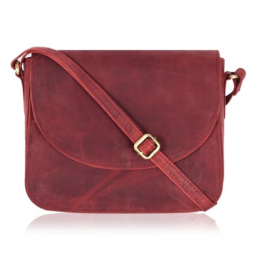 Ozora Vintage Genuine Leather Shoulder Crossbody Purse For Women with Adjustable Strap, Mobile Pocket & Inside Zipper (Red Hunter) - Image 1