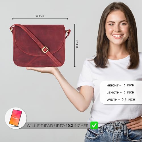 Ozora Vintage Genuine Leather Shoulder Crossbody Purse For Women with Adjustable Strap, Mobile Pocket & Inside Zipper (Red Hunter) - Image 2