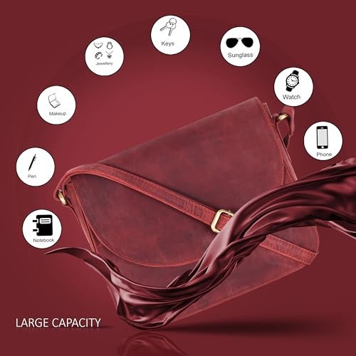 Ozora Vintage Genuine Leather Shoulder Crossbody Purse For Women with Adjustable Strap, Mobile Pocket & Inside Zipper (Red Hunter) - Image 3