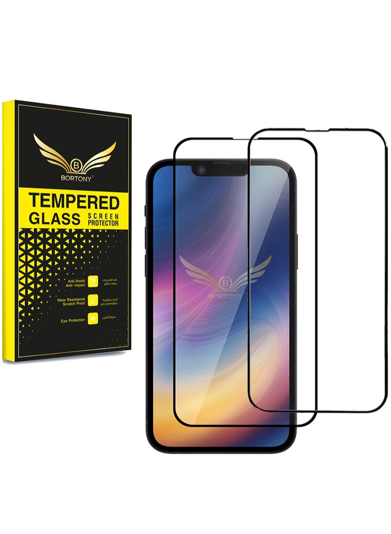 BORTONY 2 Pack Tempered Glass Screen Protector For iPhone 13 mini 5.4 Inch Clear/BLACK - Image 1
