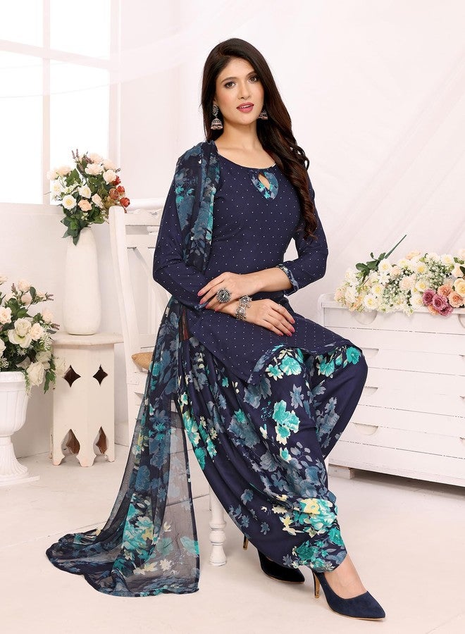 Yashika Women's Printed Dress Material - Unstitched Crepe Fabric Kurti, Pants & Dupatta Set (AZ-YS-P4-BLUE FLOWER) - Image 4