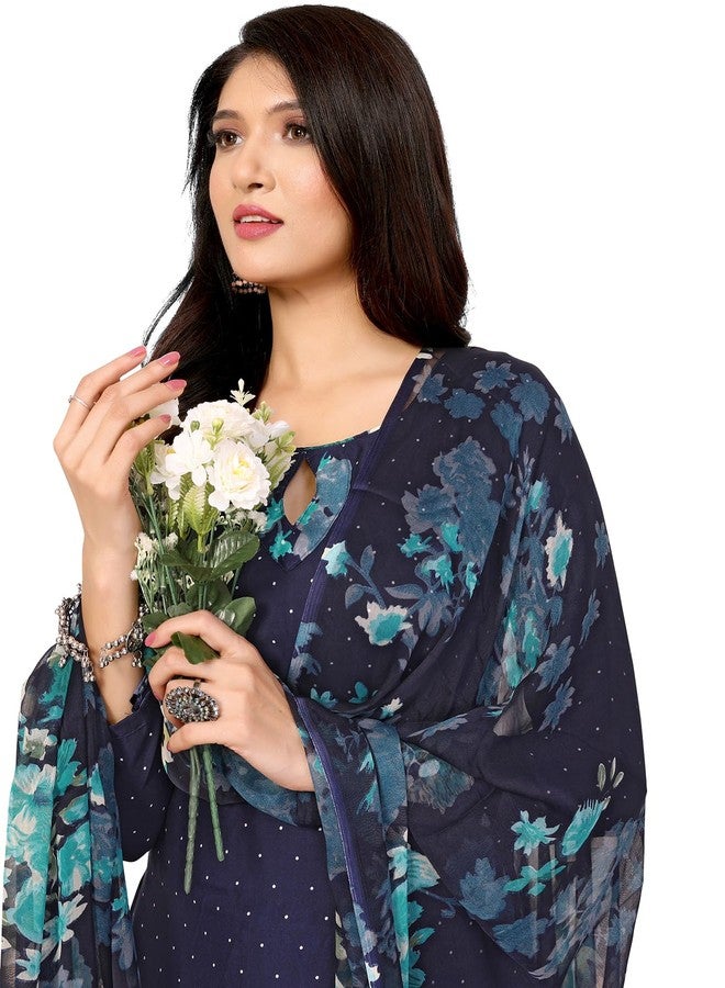 Yashika Women's Printed Dress Material - Unstitched Crepe Fabric Kurti, Pants & Dupatta Set (AZ-YS-P4-BLUE FLOWER) - Image 1