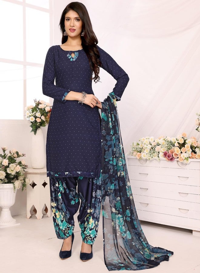 Yashika Women's Printed Dress Material - Unstitched Crepe Fabric Kurti, Pants & Dupatta Set (AZ-YS-P4-BLUE FLOWER) - Image 2