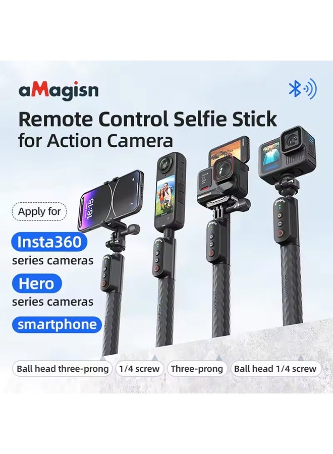 AMAGISN Remote Selfie Stick Bluetooth 5.1 RC Grip 1m Pole For Insta 360 X4 X3 Ace Pro GoPro 13 12 11 10 Smartphones Accessories - Image 2