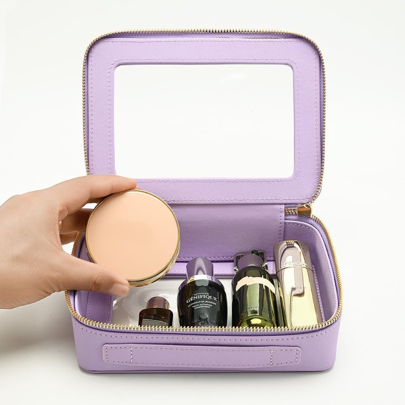 Aveniee Clear Makeup Bag Organizer, Travel Toiletry Bag Cosmetic Case for Women, Make Up Skincare Pouch Car Organizer Bag with Zippers for Essentials,Lilac,Medium Classic - Image 2