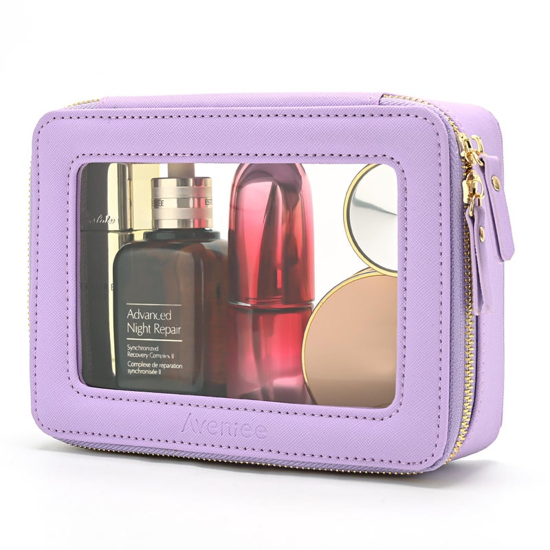 Aveniee Clear Makeup Bag Organizer, Travel Toiletry Bag Cosmetic Case for Women, Make Up Skincare Pouch Car Organizer Bag with Zippers for Essentials,Lilac,Medium Classic - Image 4