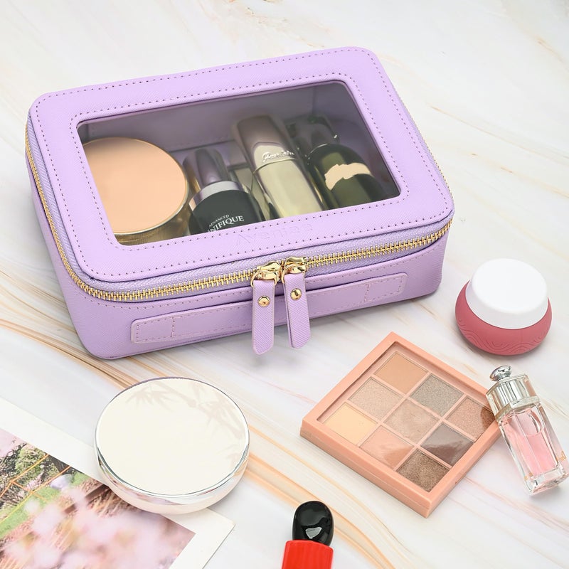 Aveniee Clear Makeup Bag Organizer, Travel Toiletry Bag Cosmetic Case for Women, Make Up Skincare Pouch Car Organizer Bag with Zippers for Essentials,Lilac,Medium Classic - Image 3