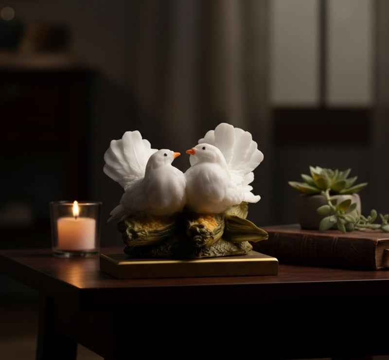 ESPLANADE Resin Two Love Birds Fantasy Showpiece-6 Inches Height|Love Birds Statue For Goodluck,Gifts,Decorative,White - Image 2