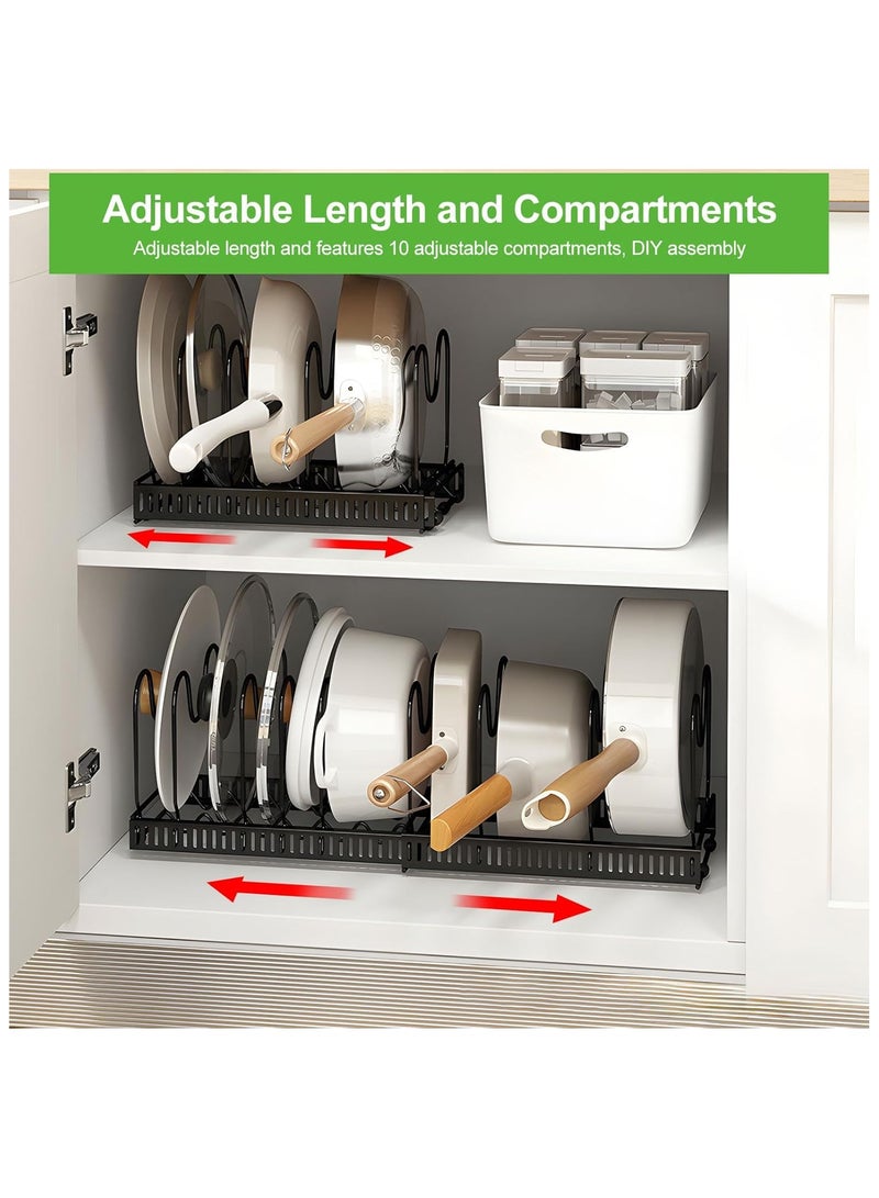 Pot and Pan Lid Organizer Rack, Expandable ans and Pots Lid Holder for Kitchen Cabinet with 10 Adjustable Compartments, Stainless Steel Dish Drying Rack, DIY Assembly  - Image 3