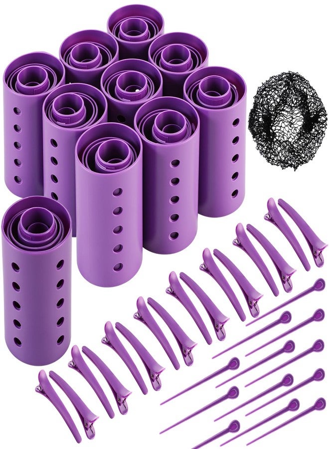 WILLBOND 141 Pcs Hair Rollers Set Include Plastic Hair Rollers with Pins and Clips(Purple) - Image 1