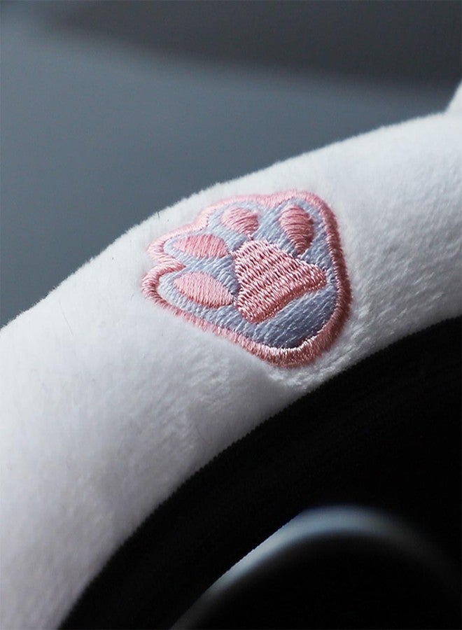 Bittwee Car Steering Wheel Cover, Fluffy Soft Plush for Winter Warm, Cute Steering Wheel Protector with Kitty Cat Ears, Universal 15 Inch, Elastic & Anti-Slip, Lovely Decor Car Accessories (Pink) - Image 4