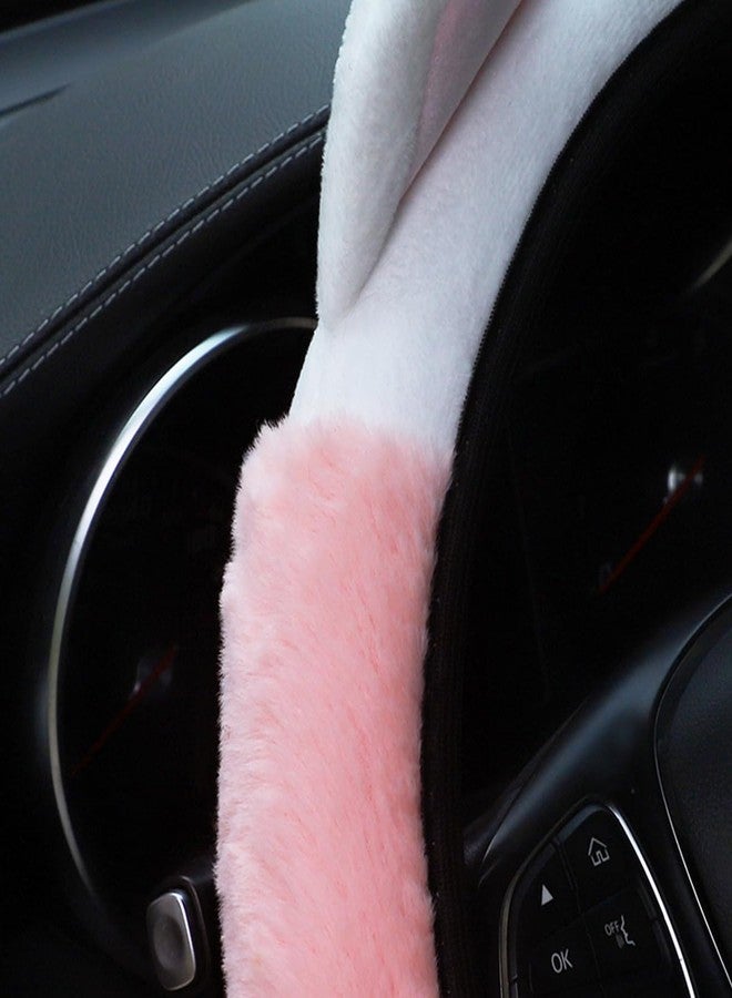 Bittwee Car Steering Wheel Cover, Fluffy Soft Plush for Winter Warm, Cute Steering Wheel Protector with Kitty Cat Ears, Universal 15 Inch, Elastic & Anti-Slip, Lovely Decor Car Accessories (Pink) - Image 3
