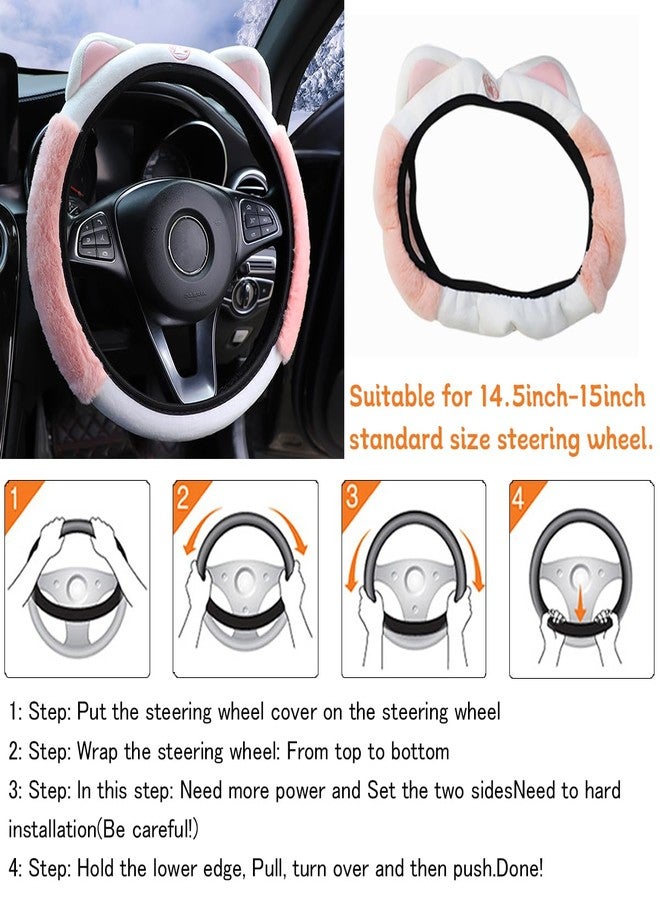 Bittwee Car Steering Wheel Cover, Fluffy Soft Plush for Winter Warm, Cute Steering Wheel Protector with Kitty Cat Ears, Universal 15 Inch, Elastic & Anti-Slip, Lovely Decor Car Accessories (Pink) - Image 5