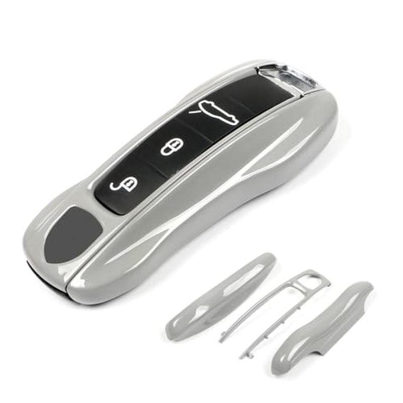 Porsche Key Fob Cover Durable ABS Key Case Glossy Gray - Signal-Safe Design Key Fob Protector for Cayenne Panamera 911 Taycan - Image 1