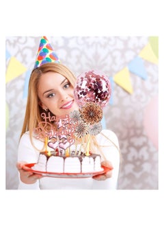Generic 17 قطعة من أعلى كعكة عيد الميلاد السعيد، أعلى الكعكة من الأكريليك، أعلى الكعكة من الأكريليك، مراوح ورقية لعيد الميلاد السعيد، مستلزمات كعكة عيد الميلاد  - Image 5
