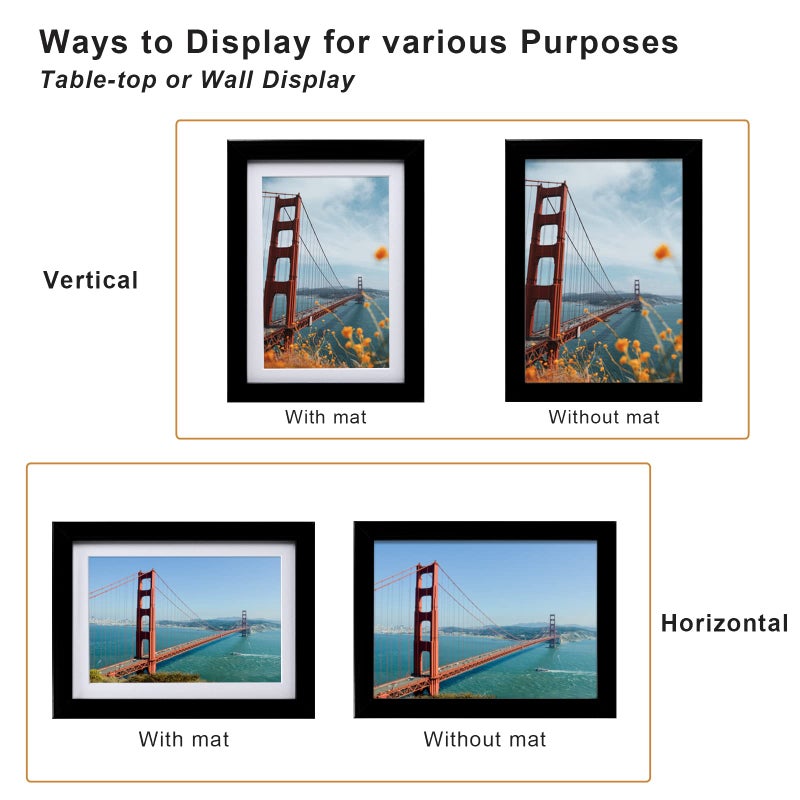KINLINK 5x7 Picture Frame Black Set of 4, Wooden Photo Frames Matted 4x6 with Plexiglass for 4x6 with Mat or 5x7 without Mat for Table and Wall Display - Image 3
