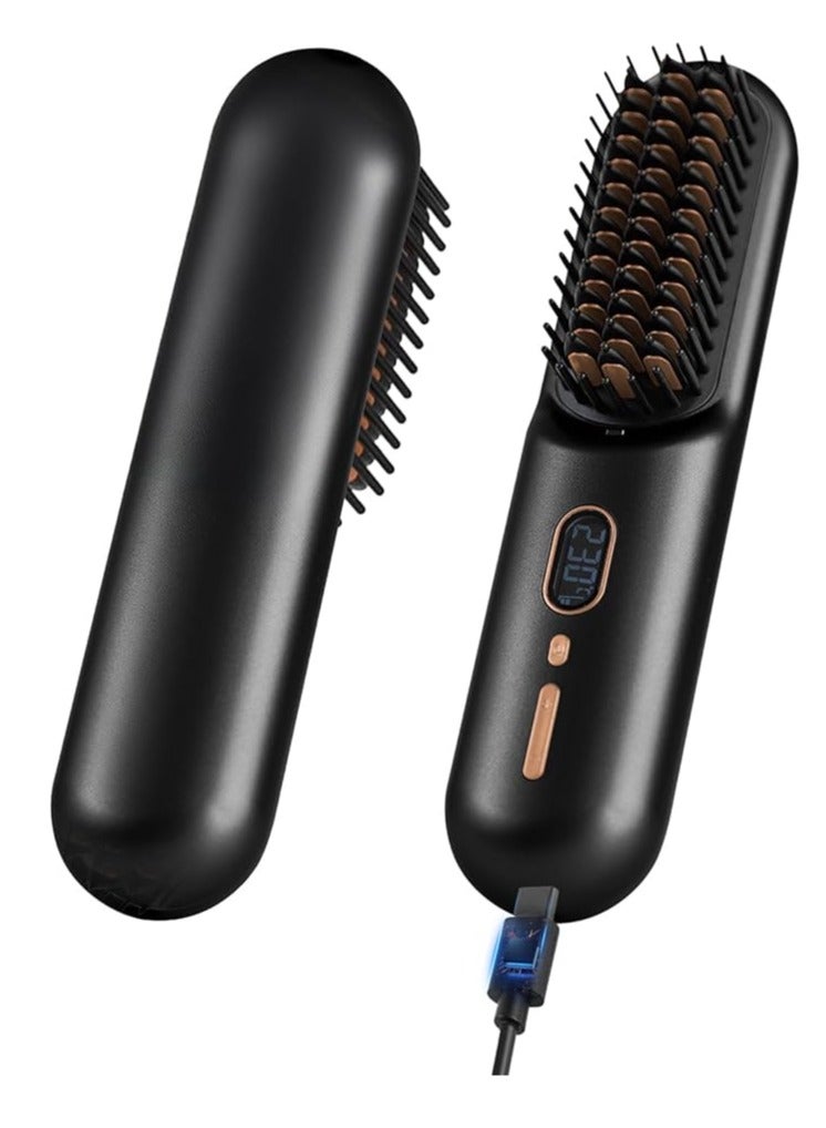 Wireless Hair Dryer And Styler Hair Straightener Brush Hair Straightener Brush With Tempreature Control Black - Image 3