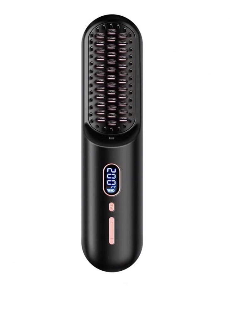 Wireless Hair Dryer And Styler Hair Straightener Brush Hair Straightener Brush With Tempreature Control Black - Image 1