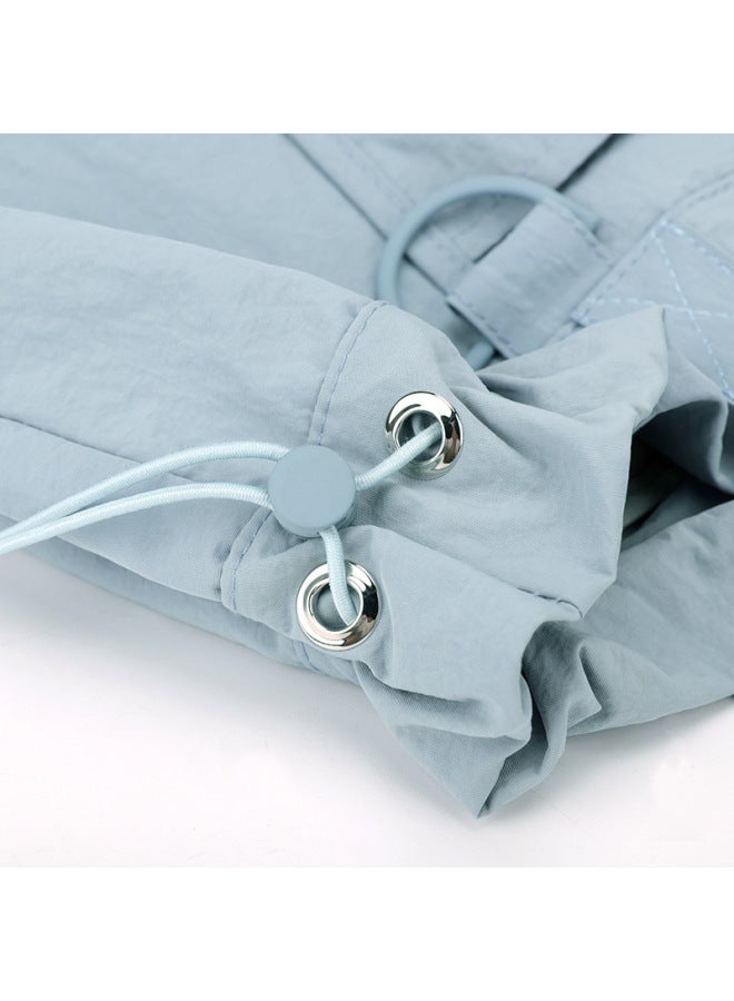 Lazy Style Foldable Tote Bag Women's Commuter Water-repellent Solid Color Drawstring Large Bag OxFord Cloth Travel Shoulder Bag-Colour:Haze Blue  - Image 4