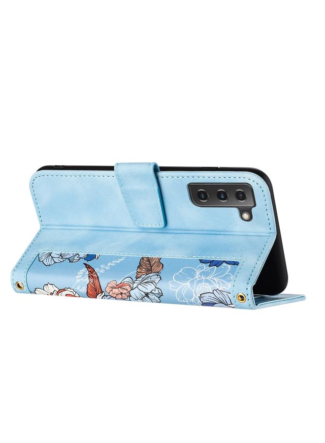 S-TOP Case For Samsung Galaxy S21 5G Floral Pattern Leather Phone Case with Lanyard - Image 4