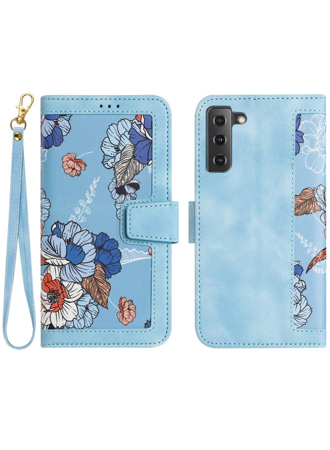 S-TOP Case For Samsung Galaxy S21 5G Floral Pattern Leather Phone Case with Lanyard - Image 1