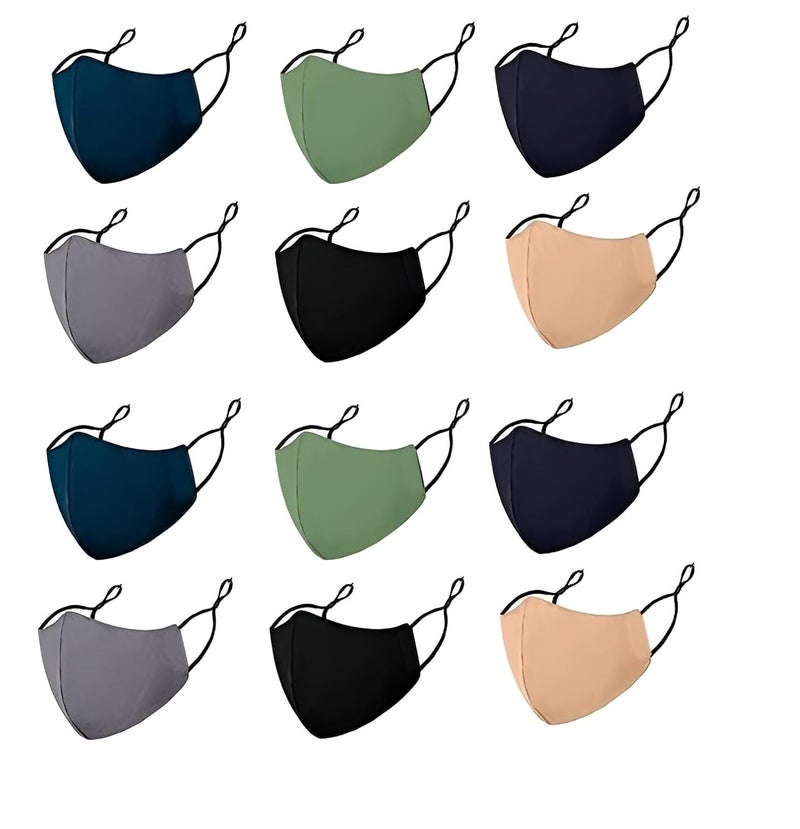 GRAPE Store Cotton Mask for Men/Women, Skin Friendly Cotton Washable Fabric, Light Weight & Comfortable Adjustable Masks for Men, Women, Kids, Adult, Mask (Pack of 12) - Image 1