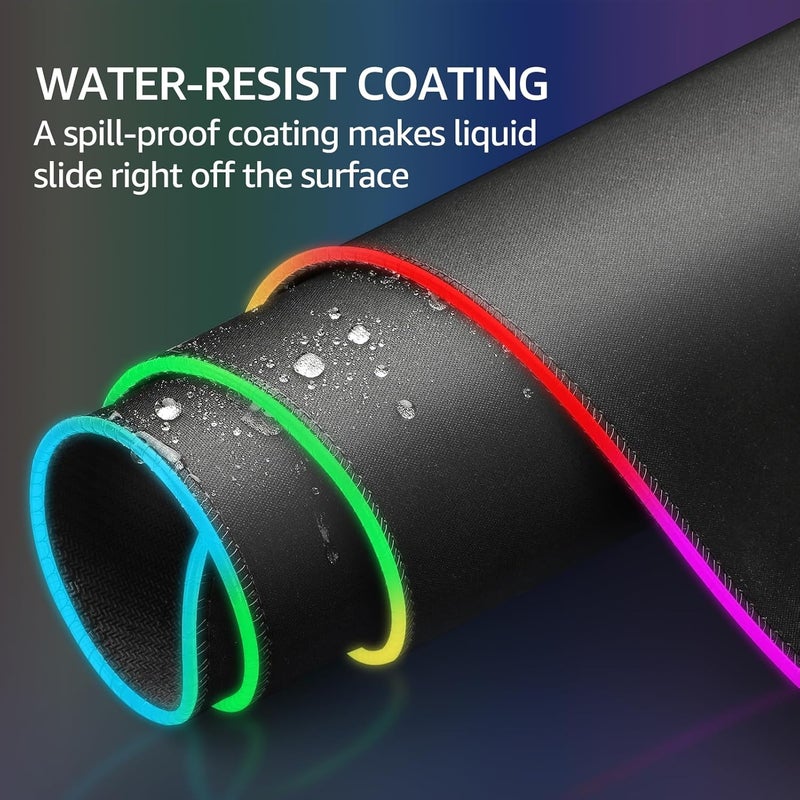كتريو لوحة ماوس ألعاب كبيرة RGB من ، 31.5 × 11.8 بوصة، RGB أسود، XL | سطح ناعم من النسيج الدقيق، تصميم إضاءة RGB، قاعدة مطاطية غير قابلة للانزلاق، حواف مخيطة متينة، استخدام للمكتب والمنزل - Image 5