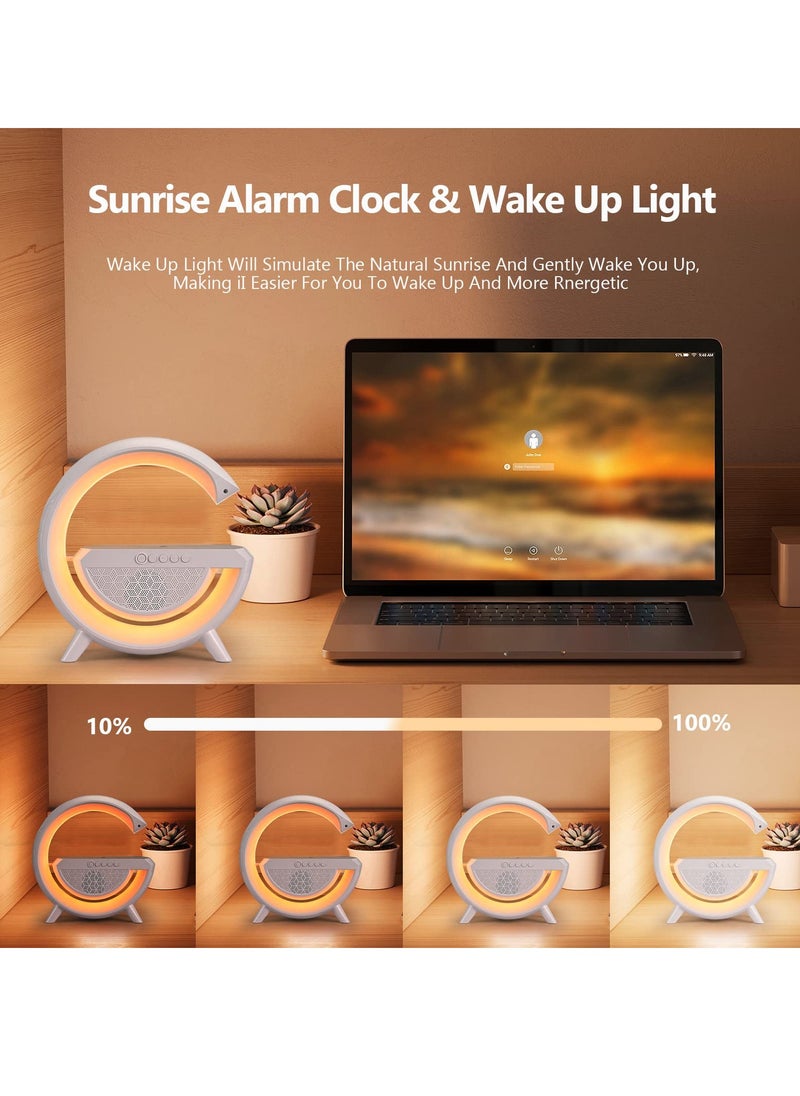 LED Table Lamp with Wireless Charger - Dimmable RGB Color Changing Ambient Light - Music Sync Bluetooth Speaker - Smart Mood Light and Charger - Perfect for Bedroom, Dorm