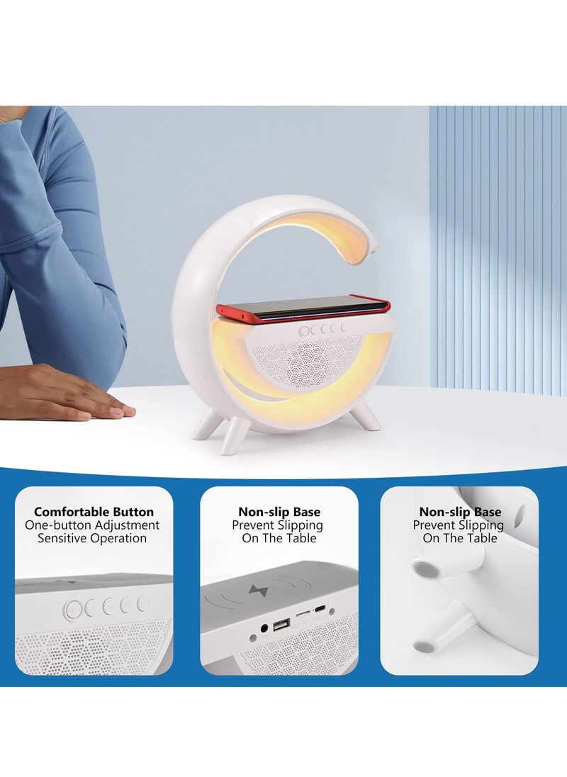 LED Table Lamp with Wireless Charger - Dimmable RGB Color Changing Ambient Light - Music Sync Bluetooth Speaker - Smart Mood Light and Charger - Perfect for Bedroom, Dorm