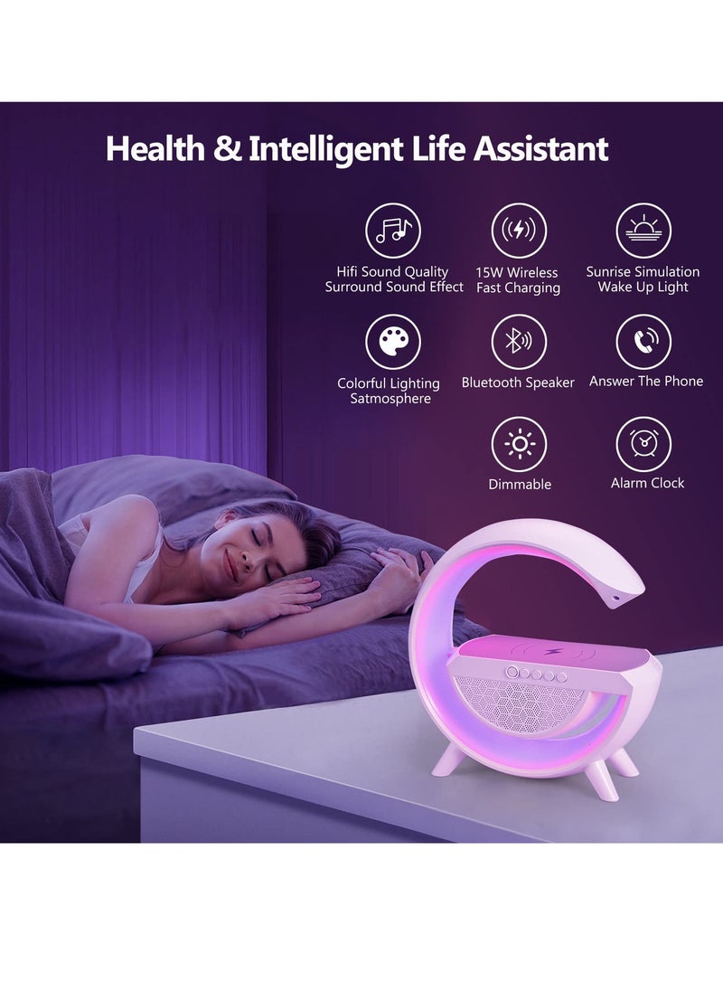 SYOSI LED Table Lamp with Wireless Charger - Dimmable RGB Color Changing Ambient Light - Music Sync Bluetooth Speaker - Smart Mood Light and Charger - Perfect for Bedroom, Dorm  - Image 2