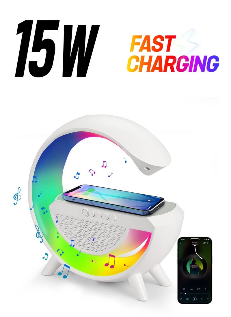 SYOSI LED Table Lamp with Wireless Charger - Dimmable RGB Color Changing Ambient Light - Music Sync Bluetooth Speaker - Smart Mood Light and Charger - Perfect for Bedroom, Dorm  - Image 1