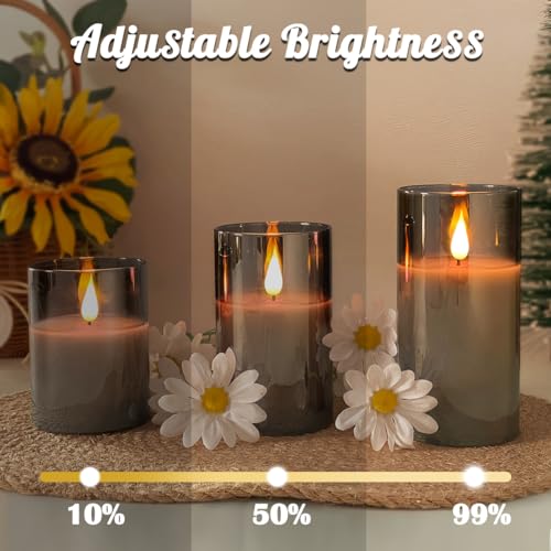 LEDHOLYT Rechargeable Flameless Candle, Flashing LED Pillar Real Wax Candle with Remote Control and Timer, Upgraded Teardrop Wick, Gray Electronic Candle, 1 Set of 3 - Image 2