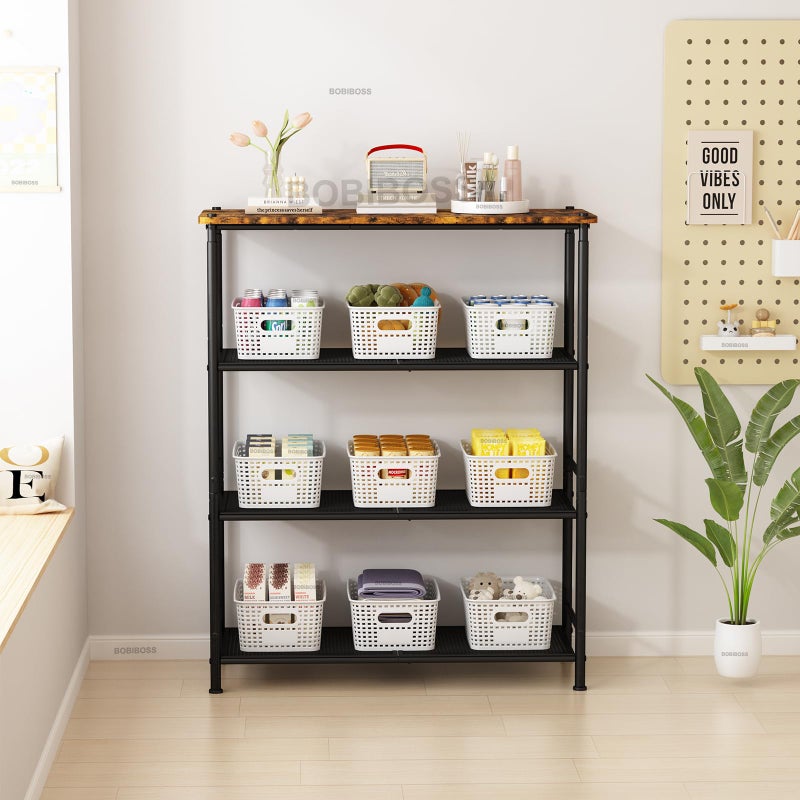 BOBIBOSS White Plastic Storage Baskets with Lids 12 Pack Stackable Storage Bins Containers for Shelves Organizing, Cute Decorative Storage Boxes for Classroom, Playroom, Closet, Pantry - Image 4