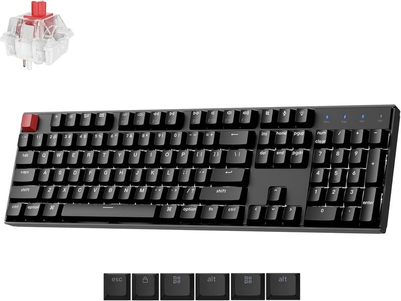 Keychron K10 Version 2 Full Size 104 Keys Bluetooth Wireless Mechanical Gaming Keyboard for Mac Windows Super Red Switch White LED Backlight/USB C Wired Computer Keyboard - Image 1