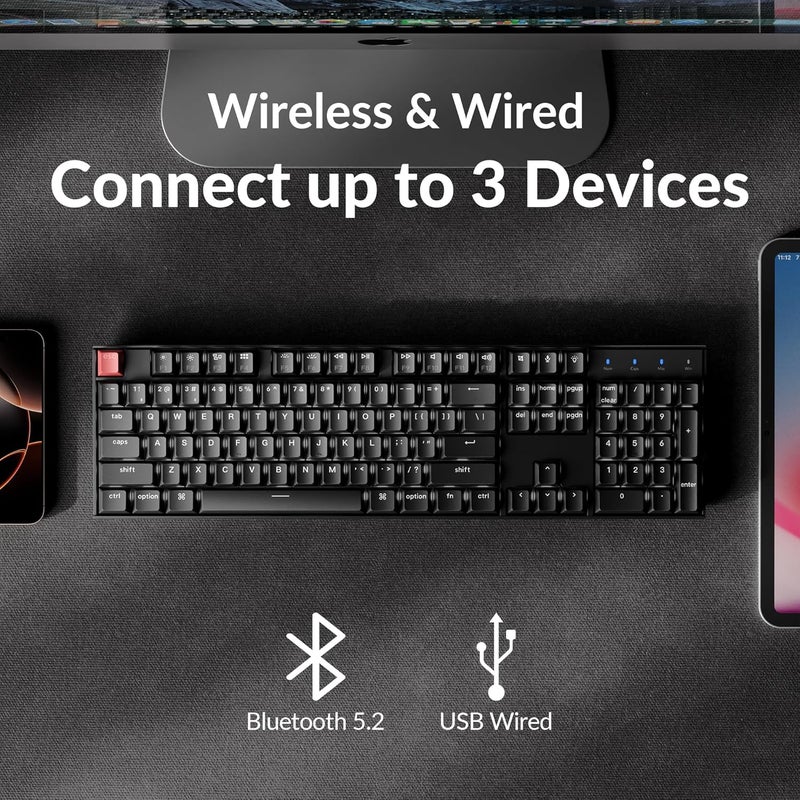 Keychron K10 Version 2 Full Size 104 Keys Bluetooth Wireless Mechanical Gaming Keyboard for Mac Windows Super Red Switch White LED Backlight/USB C Wired Computer Keyboard - Image 3