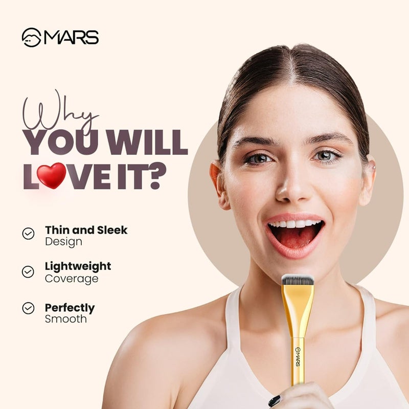 Mars فرشاة مكياج الأساس الرقيقة من MARS لفنانين المكياج لدمج الأساس السائل والكريم | شعيرات رقيقة للغاية | تطبيق خالي من العيوب | تصميم أنيق لجهد minimal (ذهبي) - Image 3